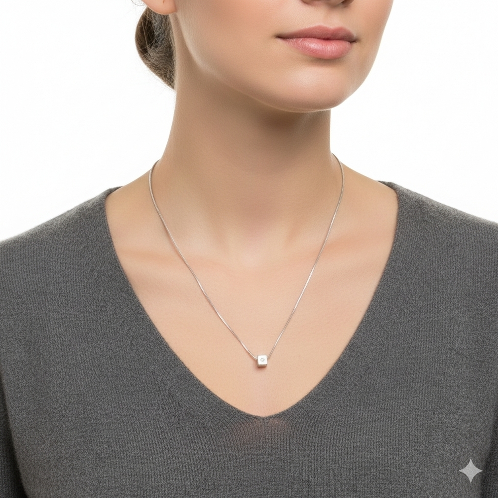 Nine West Silver Cube Pendant Necklace